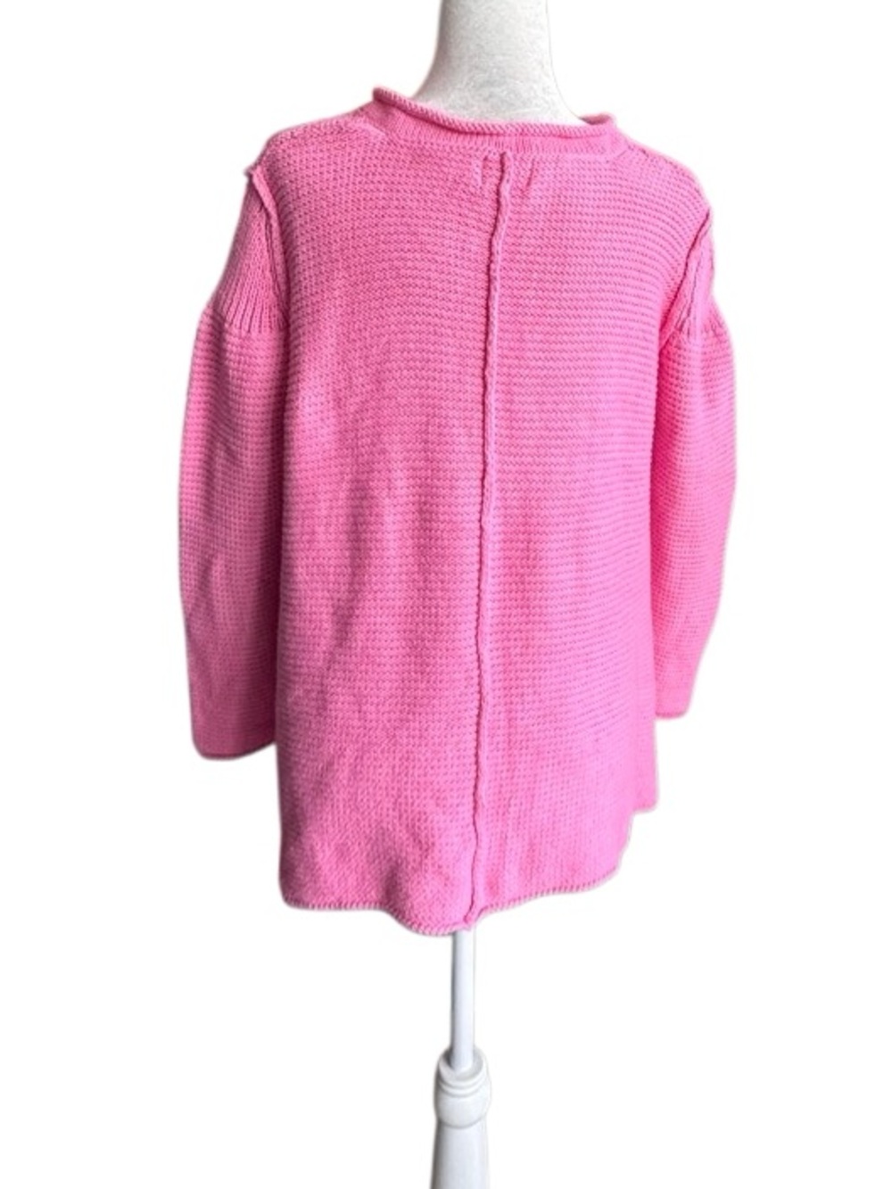 Pure Handknit Chunky Sweater Pink Pullover Loose 100% Cotton SZ M / L - Picture 3 of 15